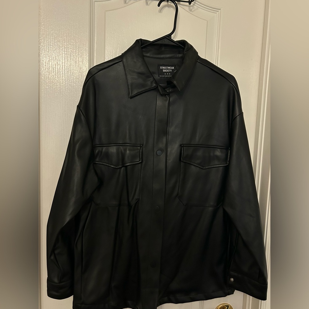 Streetwear Society Black Faux Leather Shacket